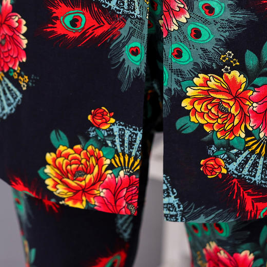 中老年妈妈民族风短袖棉麻中长款盘扣两件套ZQ 商品图2