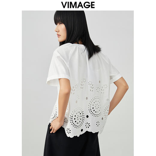 VIMAGE/纬漫纪夏季新款100%棉洋气精致蕾丝镂空小上衣V1713332 商品图4