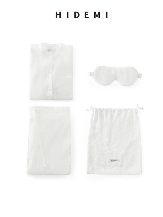 HIDEMI家居系列白色肌理感垂顺缎面睡衣套装//一套附赠眼罩+随行袋 商品图12