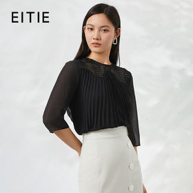 EITIE爱特爱夏季新款夏季七分袖时尚蕾丝拼接镂空百搭小上衣6613312小上衣
