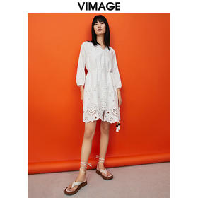 VIMAGE/纬漫纪夏季新品纯色百搭透气不规则设计感小众系带连衣裙V1707369