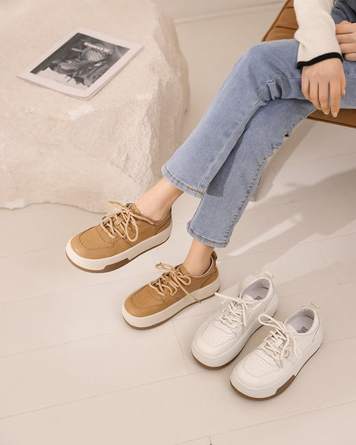 西村名物2022春季新款舒适百搭厚底牛皮休闲板鞋女X22AM18911 商品图0