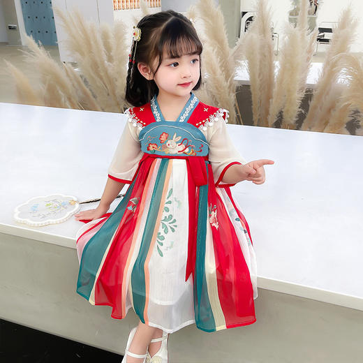 复古中国风，古装夏洋气童装公主裙汉服女童连衣裙PJX-DDG203 商品图0