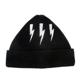 NEIL BARRETT 尼奥.贝奈特 羊毛白色闪电徽标针织帽 黑色 BCP261 H9568  524