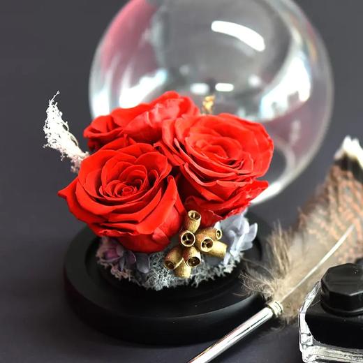 永生花三朵红玫瑰玻璃罩摆件 我爱你 商品图0