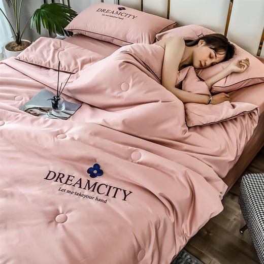 【可水洗真丝空调被】夏季薄款夏凉被四件套 家用单双人冰丝被 商品图3