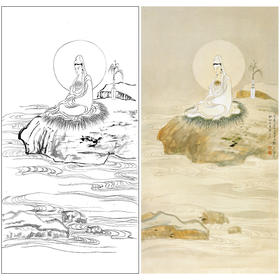 张大千竖幅工笔人物白描底稿《白衣观音》-佛像菩萨-多种白描尺寸可选-QD67