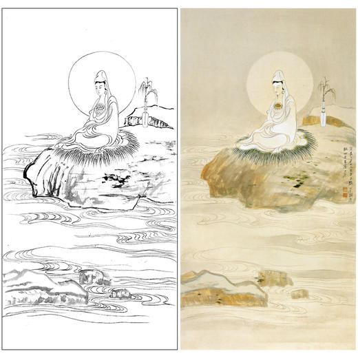 张大千竖幅工笔人物白描底稿《白衣观音》-佛像菩萨-多种白描尺寸可选-QD67 商品图0