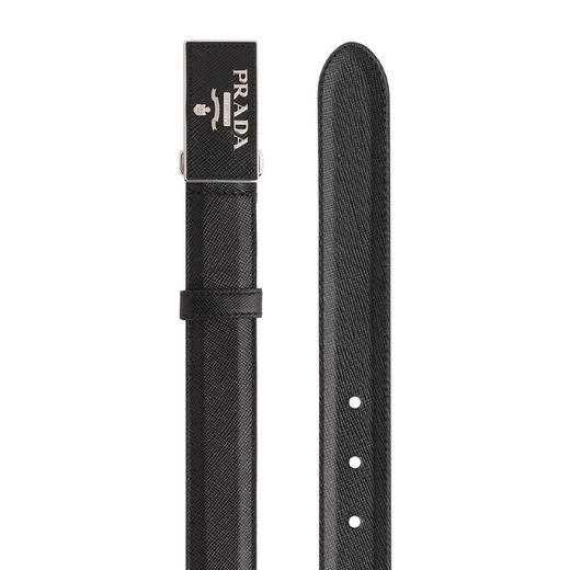 PRADA 普拉达 女士 Saffiano 十字纹皮革金属刻字徽标搭扣腰带 黑色 1CC291 053 F0632 商品图1