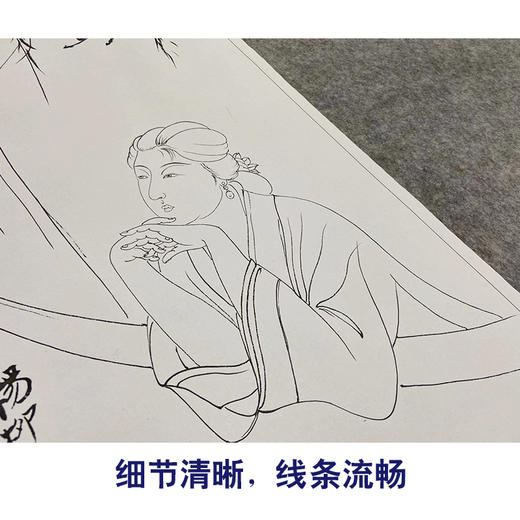 张大千竖幅工笔传统人物白描底稿-《翠楼远望仕女图》-多种白描尺寸可选-QD57 商品图4