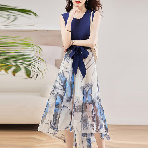 休闲时尚，气质优雅纱裙印花两件套HR-AMS2237 商品图0