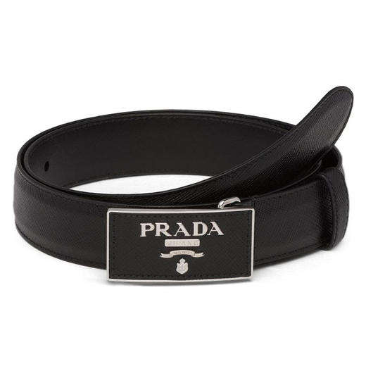 PRADA 普拉达 女士 Saffiano 十字纹皮革金属刻字徽标搭扣腰带 黑色 1CC291 053 F0632 商品图0