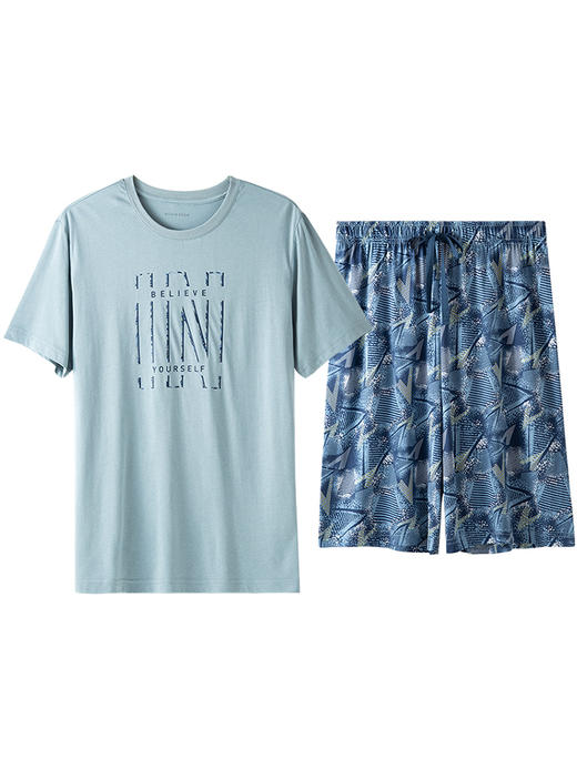 舒雅睡衣男士 莫代尔棉家居服2022春夏季天新款字母印花套装39/19602H 商品图2