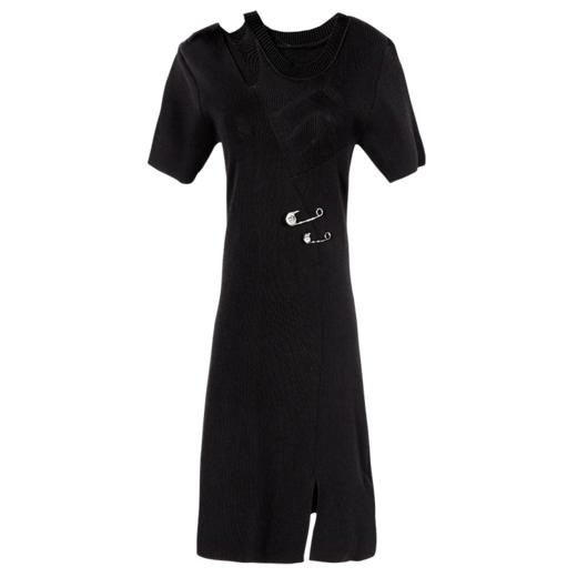 芳外2025夏季新款时尚优雅圆领裙子修身显瘦开叉针织连衣裙1531 商品图4