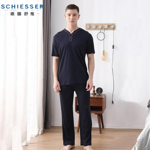 舒雅男士睡衣棉莫代尔双面布家居服2022春夏季新款短袖长裤套装35/20095H 商品图0