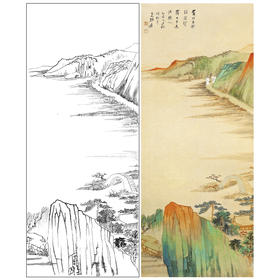 张大千竖幅工笔山水白描底稿-《落日下见鱼樵人》-多种白描尺寸可选-QD19