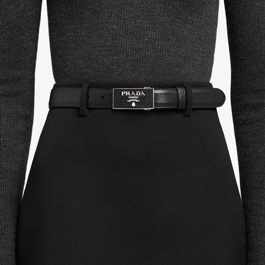 PRADA 普拉达 女士 Saffiano 十字纹皮革金属刻字徽标搭扣腰带 黑色 1CC291 053 F0632 商品图2