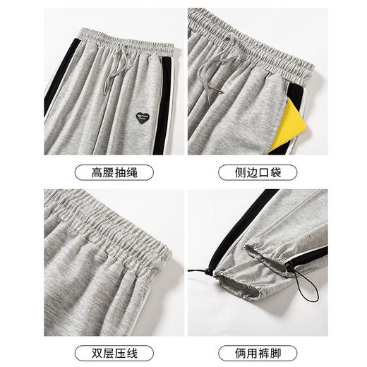 【爆~阔腿束脚双穿运动休闲裤！】时尚百搭拼接抽绳阔腿裤女春夏季百搭垂感运动哈伦裤高腰显瘦休闲卫裤子潮 商品图2