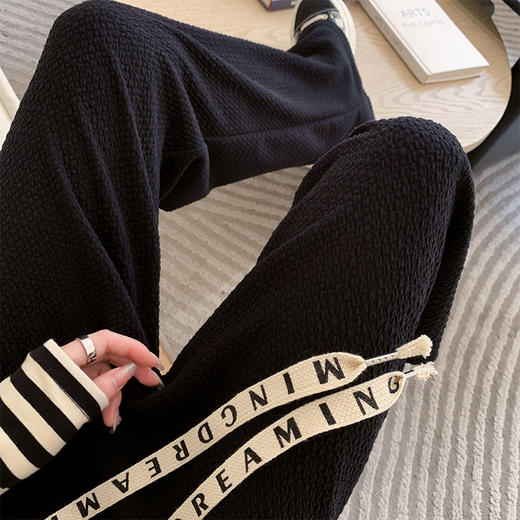 泡芙裤阔腿裤女春秋季新款高腰抽绳遛弯裤垂感拖地长裤直筒休闲裤 商品图2