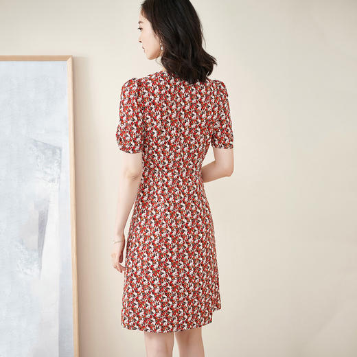 米思阳2025夏季新款法式优雅碎花中长裙修身显瘦泡泡袖连衣裙1172 商品图3