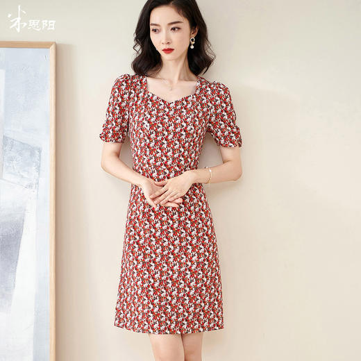 米思阳2025夏季新款法式优雅碎花中长裙修身显瘦泡泡袖连衣裙1172 商品图0
