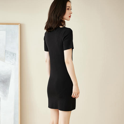 芳外2025夏季新款时尚优雅圆领裙子修身显瘦开叉针织连衣裙1531 商品图3