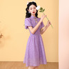 复古国潮，泡泡短袖紫色连衣裙年轻改良款少女旗袍OY-220200 商品缩略图3