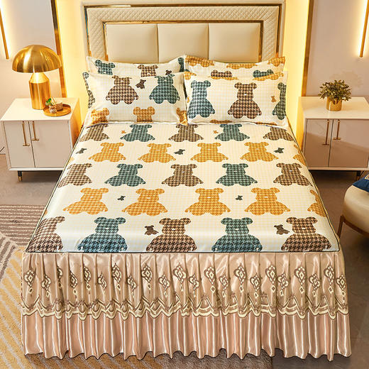 可水洗提花冰丝凉席三件套裙款夏天空调软席 商品图8