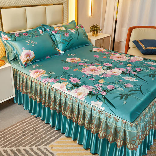 可水洗提花冰丝凉席三件套裙款夏天空调软席 商品图1