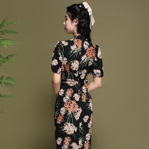 复古中国风，印花束腰连衣裙改良年轻款短袖旗袍OY-220187 商品图3