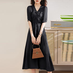 HR WA22329气质优雅短袖连衣裙时尚a字裙