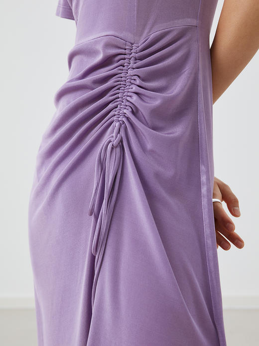 HeyDress醋酸连衣裙女夏季法式修身收腰抽褶设计感气质裙子 商品图3