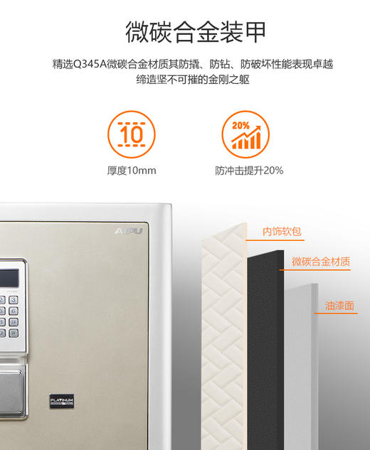 AIPU艾谱保险柜智能WiFi家用入墙办公电子密码保险箱国家3c认证铂金全钢入墙床头柜 商品图2