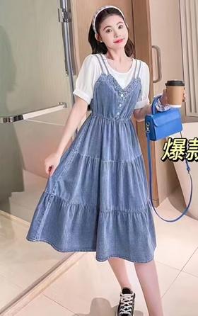 02018牛仔拼接连衣裙（4）
