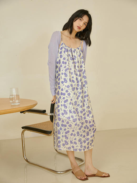 HeyDress郁金香天丝碎花吊带连衣裙女夏季法式印花收腰气质裙子 商品图0