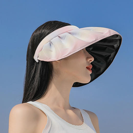 【彩虹渐变色贝壳太阳帽】防晒帽女夏季黑胶遮阳帽 商品图0