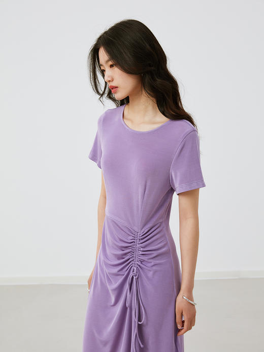 HeyDress醋酸连衣裙女夏季法式修身收腰抽褶设计感气质裙子 商品图1