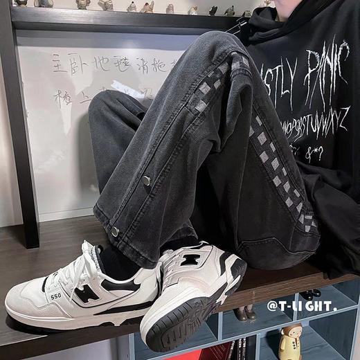 春秋季高街潮牌棋盘格牛仔裤男港风潮流宽松帅气学生阔腿裤 商品图1