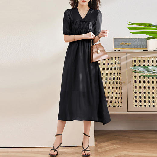 HR WA22329气质优雅短袖连衣裙时尚a字裙 商品图1