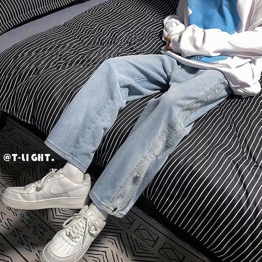 春秋季高街潮牌棋盘格牛仔裤男港风潮流宽松帅气学生阔腿裤 商品图4