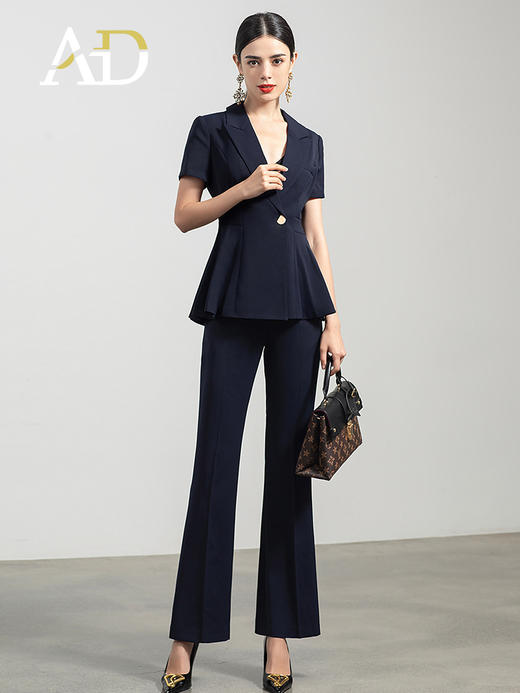 AD时尚大气西服套装女高端职业装洋气荷叶边显瘦商务正装气质套裤 商品图1