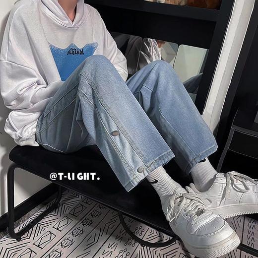 春秋季高街潮牌棋盘格牛仔裤男港风潮流宽松帅气学生阔腿裤 商品图5