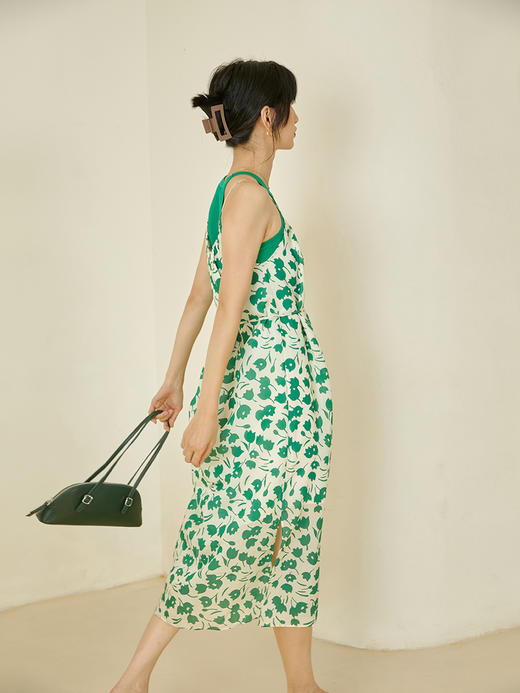 HeyDress郁金香天丝碎花吊带连衣裙女夏季法式印花收腰气质裙子 商品图3