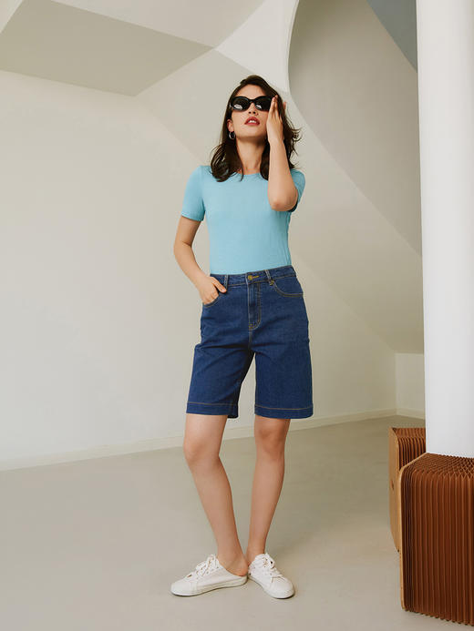 HeyDress复古牛仔短裤女夏季薄款高腰宽松阔腿中裤五分直筒裤子 商品图2