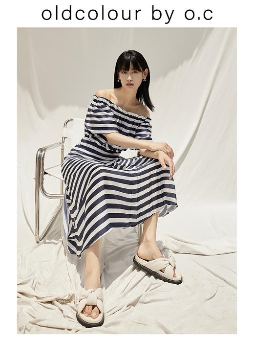 oldcolour【盛夏·胶囊系列】横条纹连衣裙夏一字领高腰设计BO23101127B 商品图3