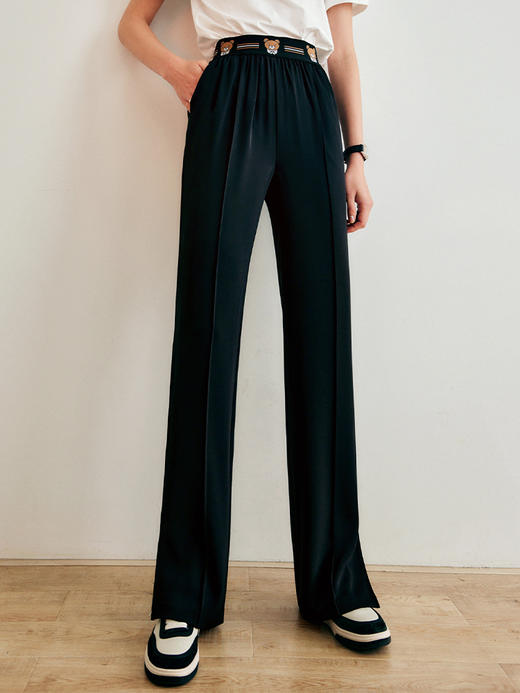 OLrain法式高级穿搭黑色休闲裤女夏2022年新款直筒阔腿设计感裤子 商品图3