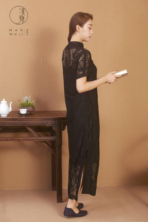 蕾丝连肩四分袖黑色旗袍 商品图7