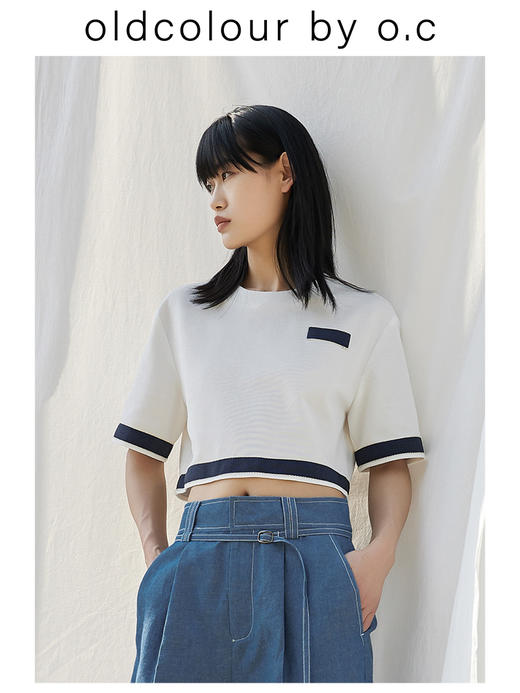 oldcolour【盛夏·胶囊系列】短袖T恤女2022夏季设计感短款简约BO23021126B 商品图1