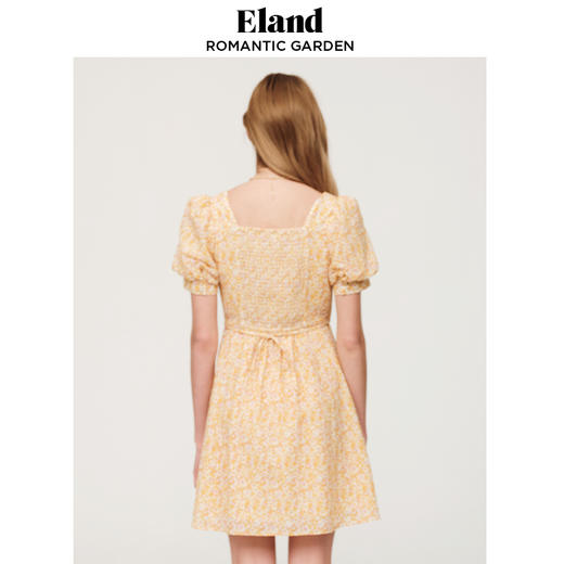 ELAND衣恋2022年春新款女士小众泡泡袖洋气肌理感短袖碎花连衣裙EEOWC25H2D 商品图2