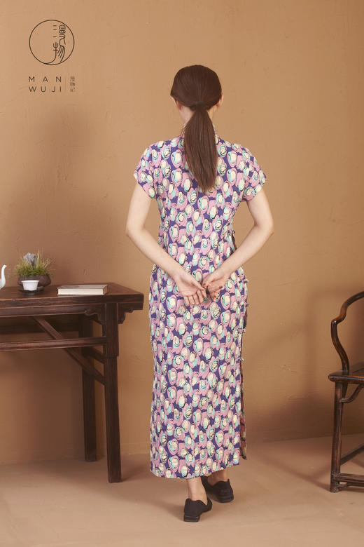 全棉连肩袖粉彩圆旗袍 商品图5